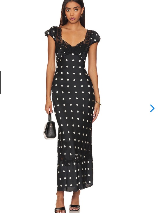 Free People Dresses & Skirts - Free People Black Polka Dot Satin Lace Maxi Dress Open Back M NWT